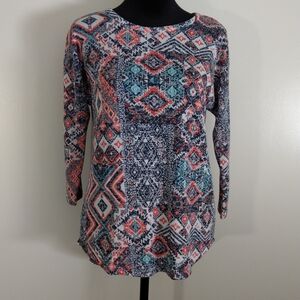 Geometric Patterned Women's Top Sweater Knit Hippie Bohemian Artsy Artist